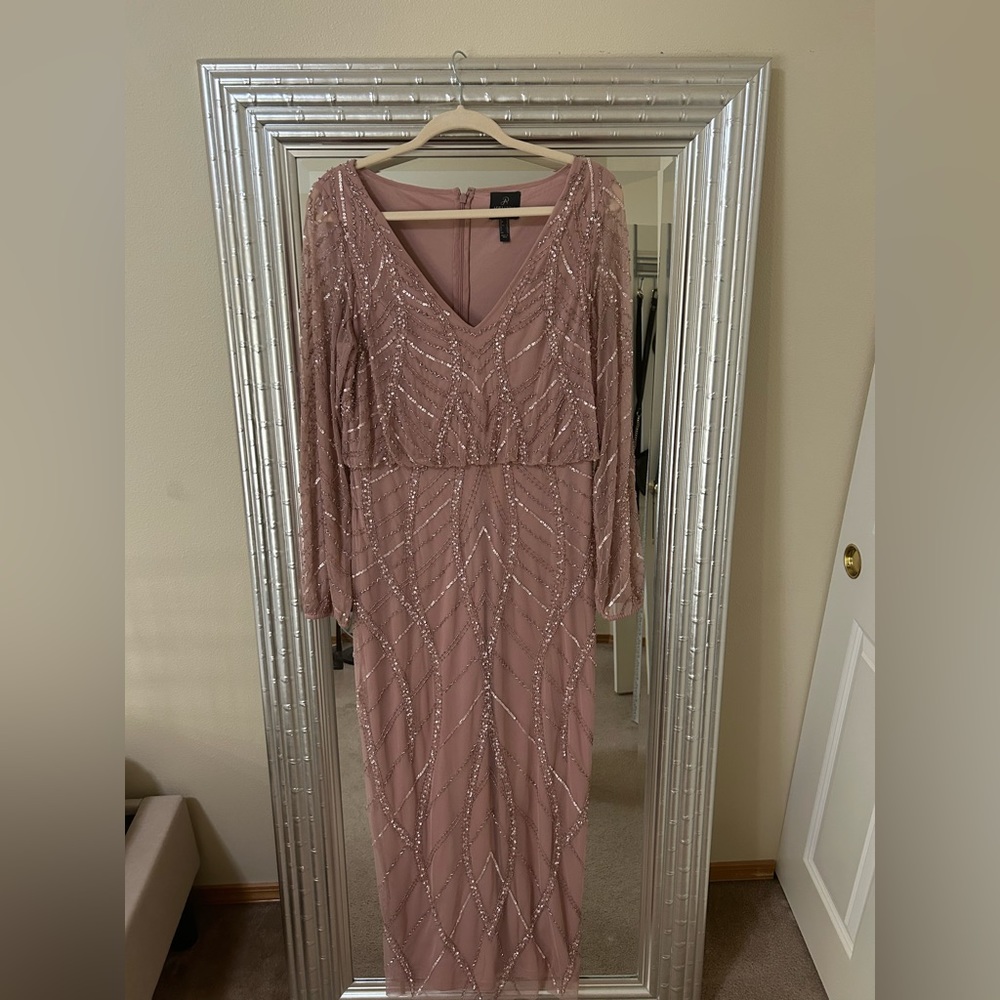 Adrianna Papell Baby Pink Beaded Gown Worn Once Women’s Size 12